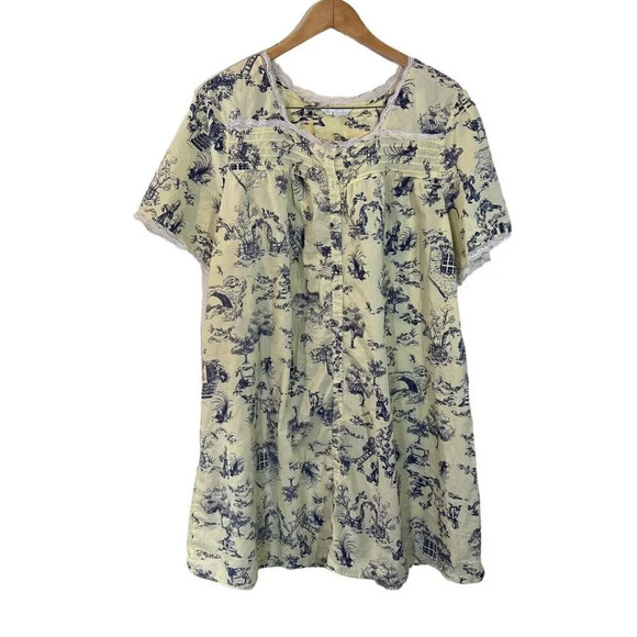 Adonna Other - Adonna Nightgown Novelty Tree Plants Shrubs Pleated Lace Trim Short Sleeves Thin